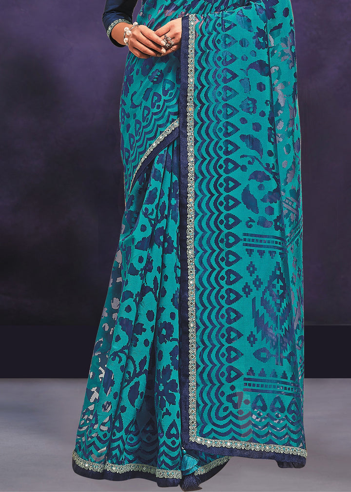 Persian Blue Designer Organza Saree