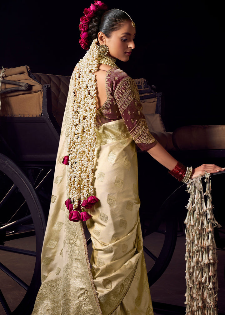 Pearl White Viscose Tissue Silk Saree