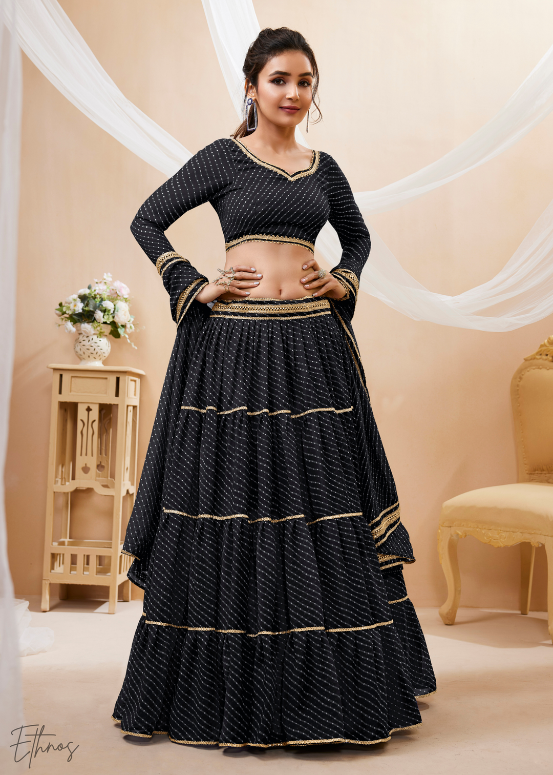 Obsidian Black Georgette Lehenga Choli