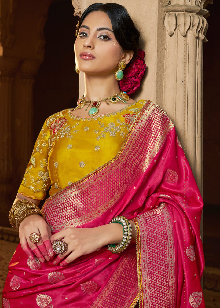 Rani Pink Satin Silk Saree