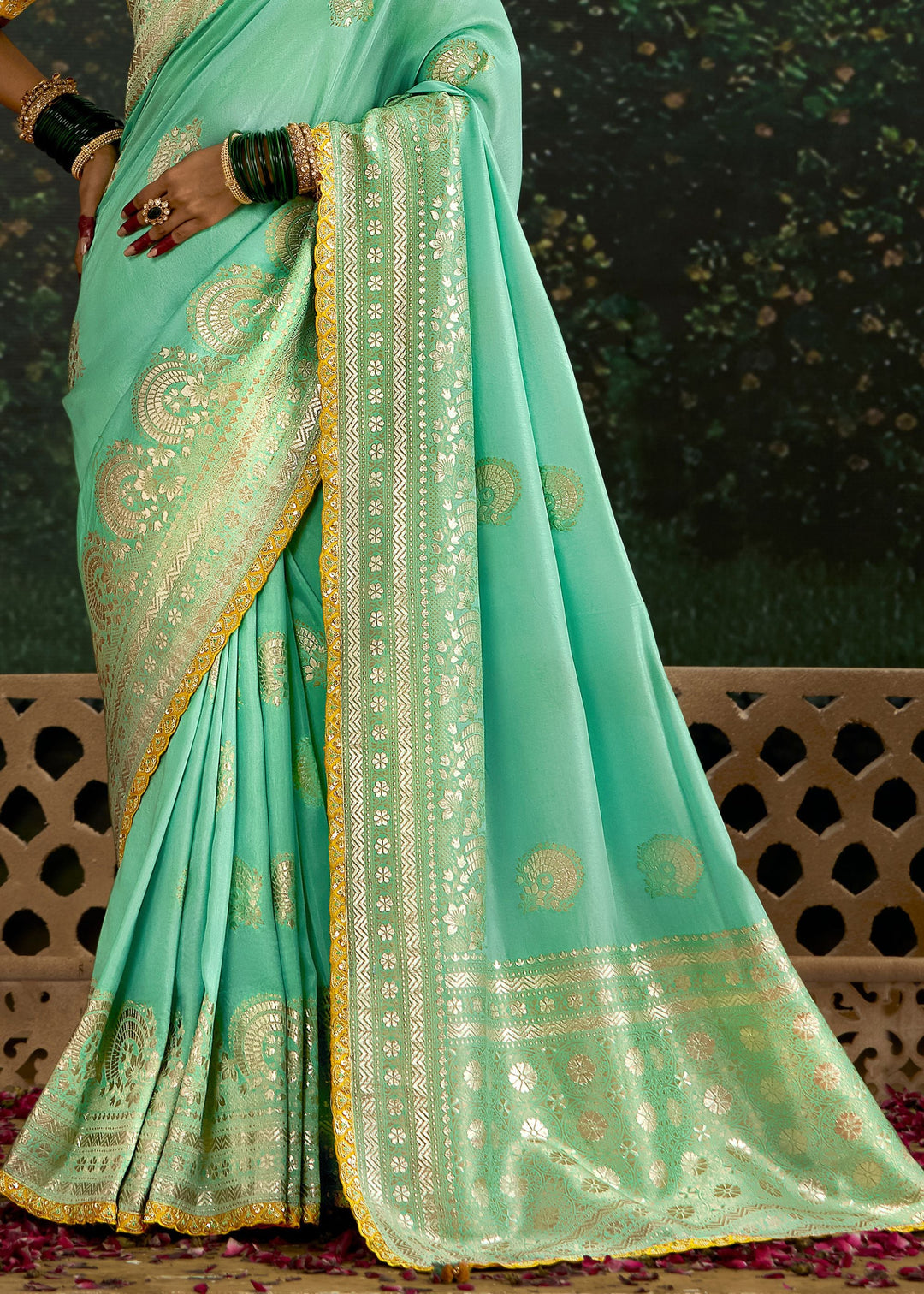 Pastel and Yellow Viscose silk Saree
