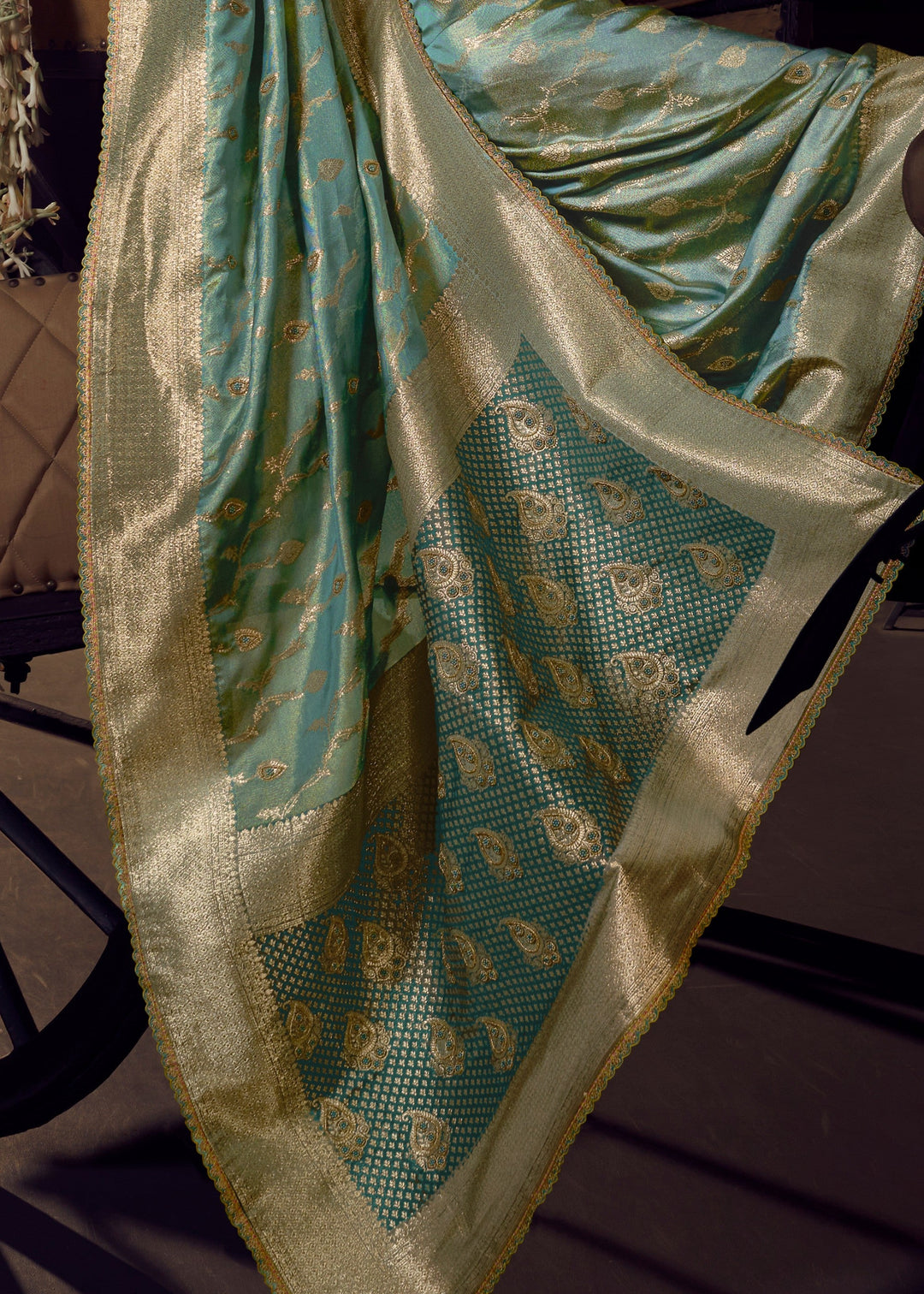 Frost Blue Viscose Tissue Silk Saree