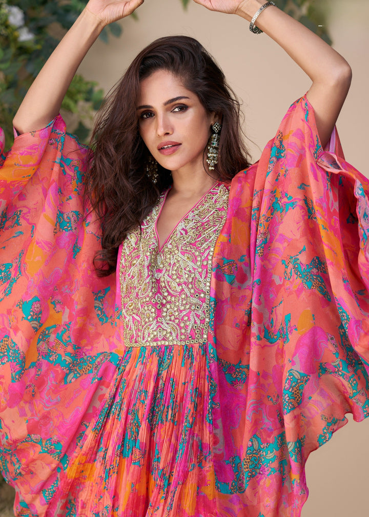 Vibrant Multicolor Premium Chinon Silk Kurta with Pant