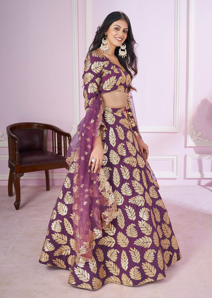 Royal Purple Georgette Lehenga Choli With Sequins And Thread Embroidery Work