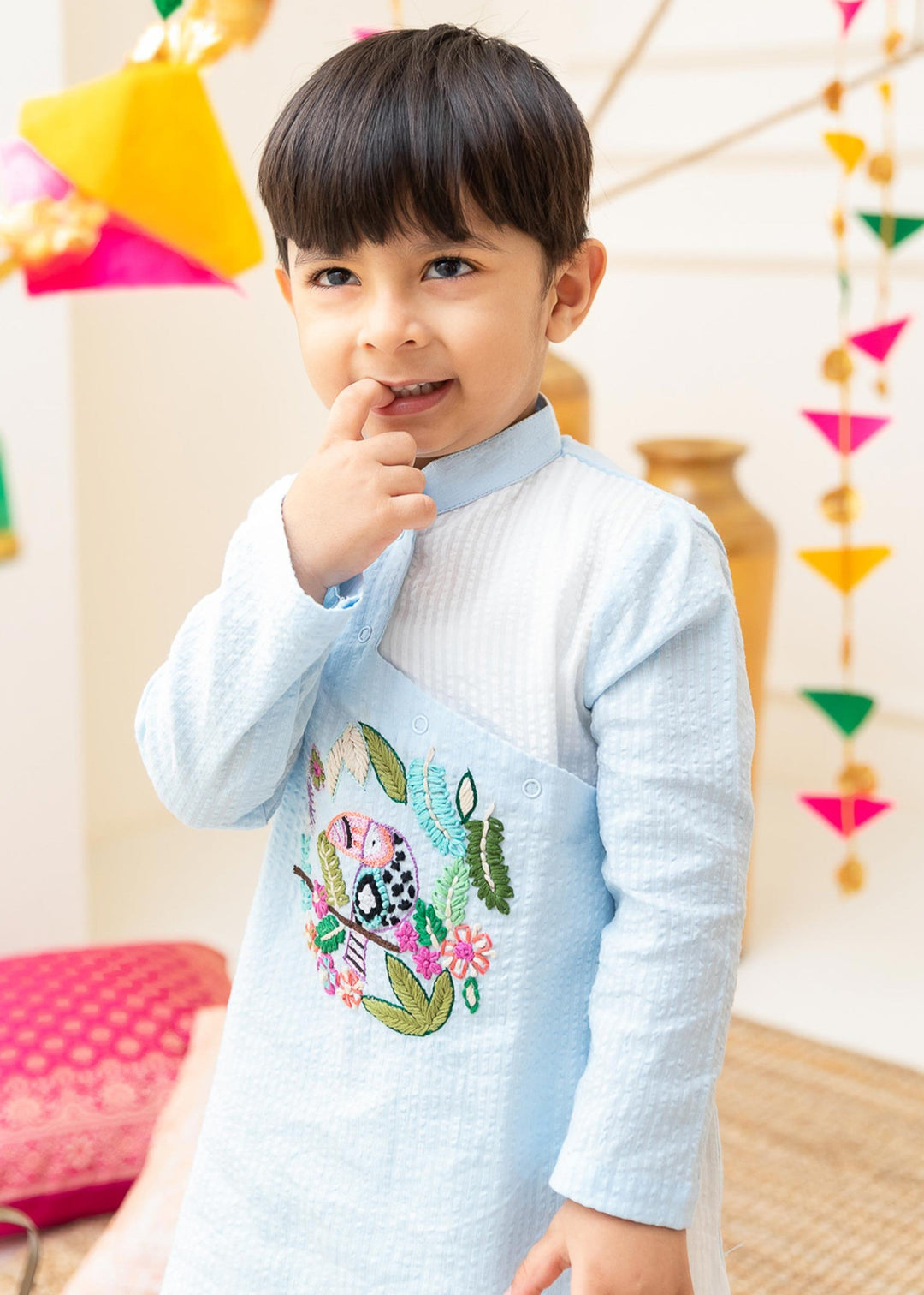 Organic Cotton Light Blue Angrakha Kurta with Pajama - Toucan