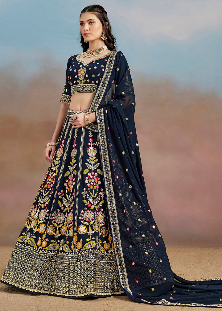Blue Georgette Lehenga With Dupatta
