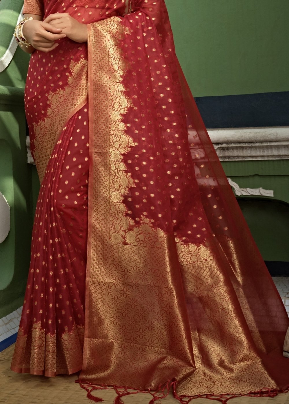 Berry Red Organza Silk Saree