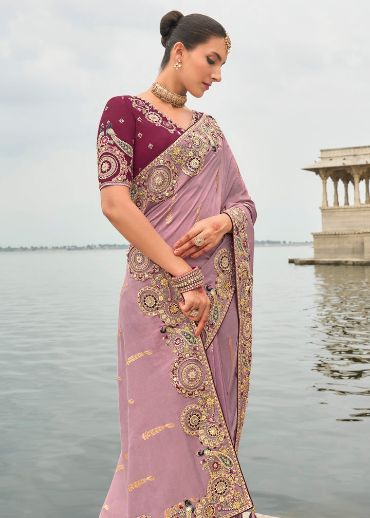 Lilac Purple Viscose Tissue Silk Saree