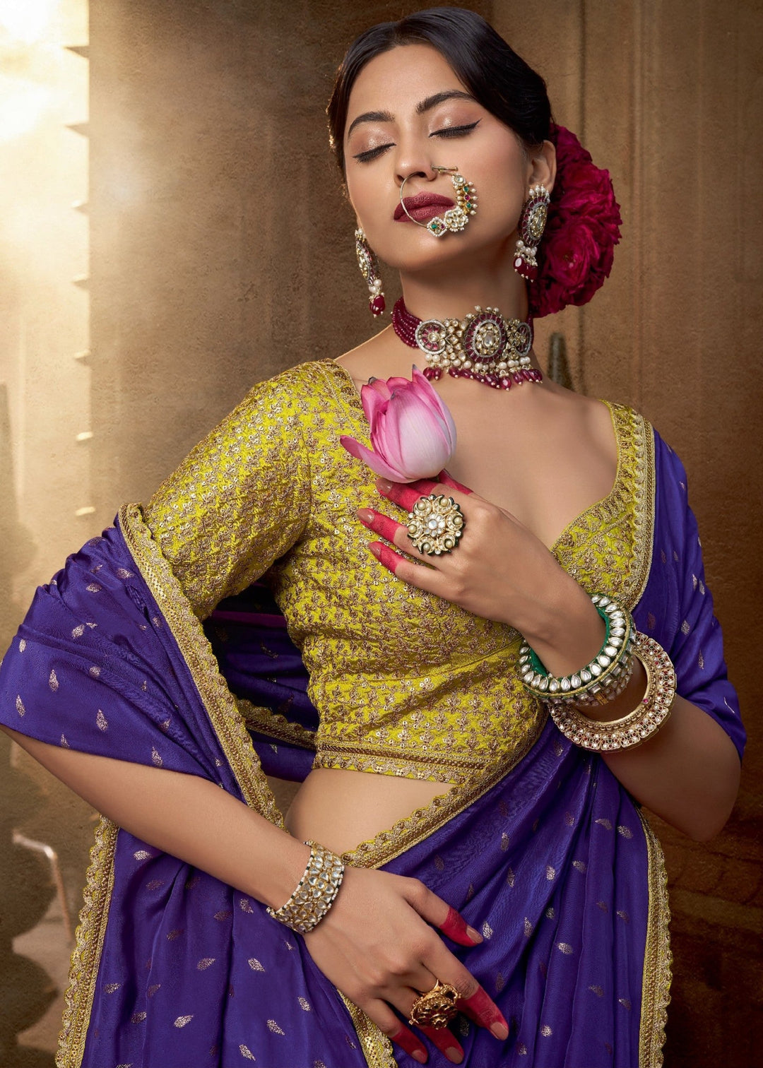 Purple Viscose Crepe Silk Saree