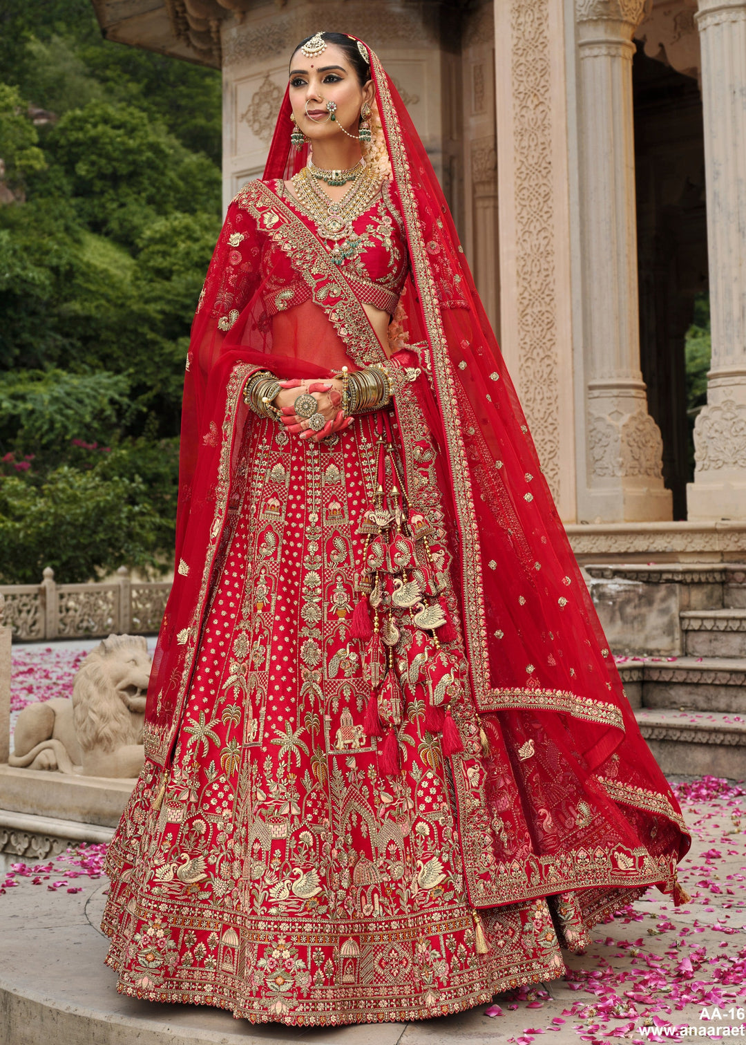 Currant Red Heavy Bridal Silk Lehenga With Khatli And Embroidery Work