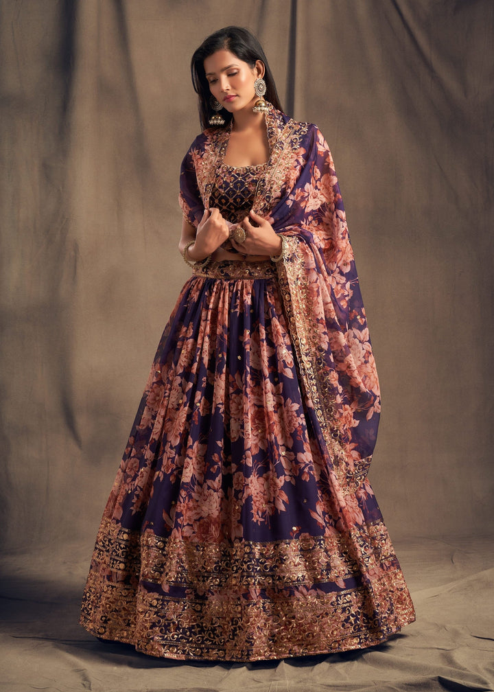 Purple Organza Lehenga with Dupatta