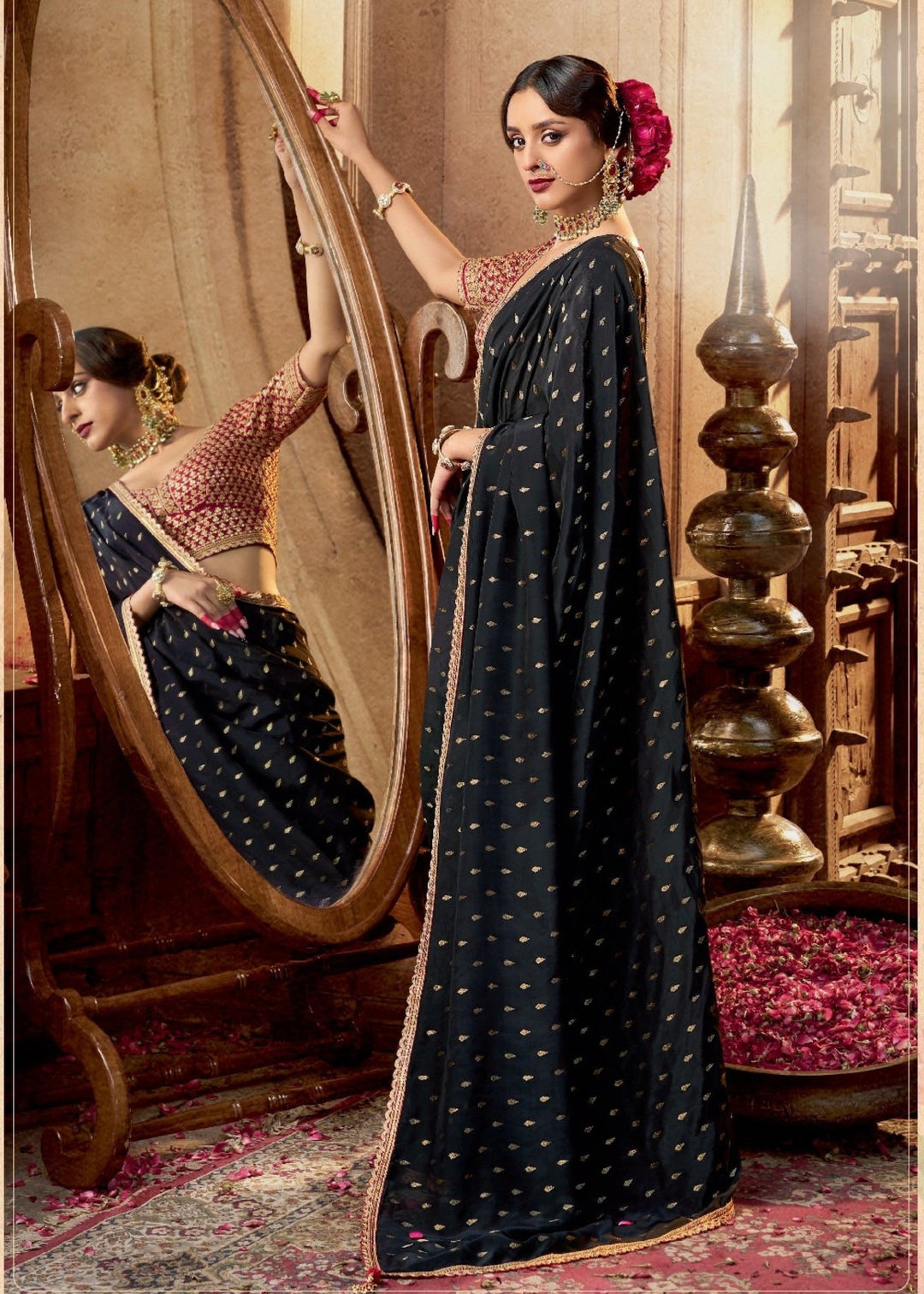 Black Viscose Crepe Silk Saree