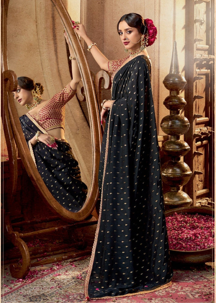 Black Viscose Crepe Silk Saree