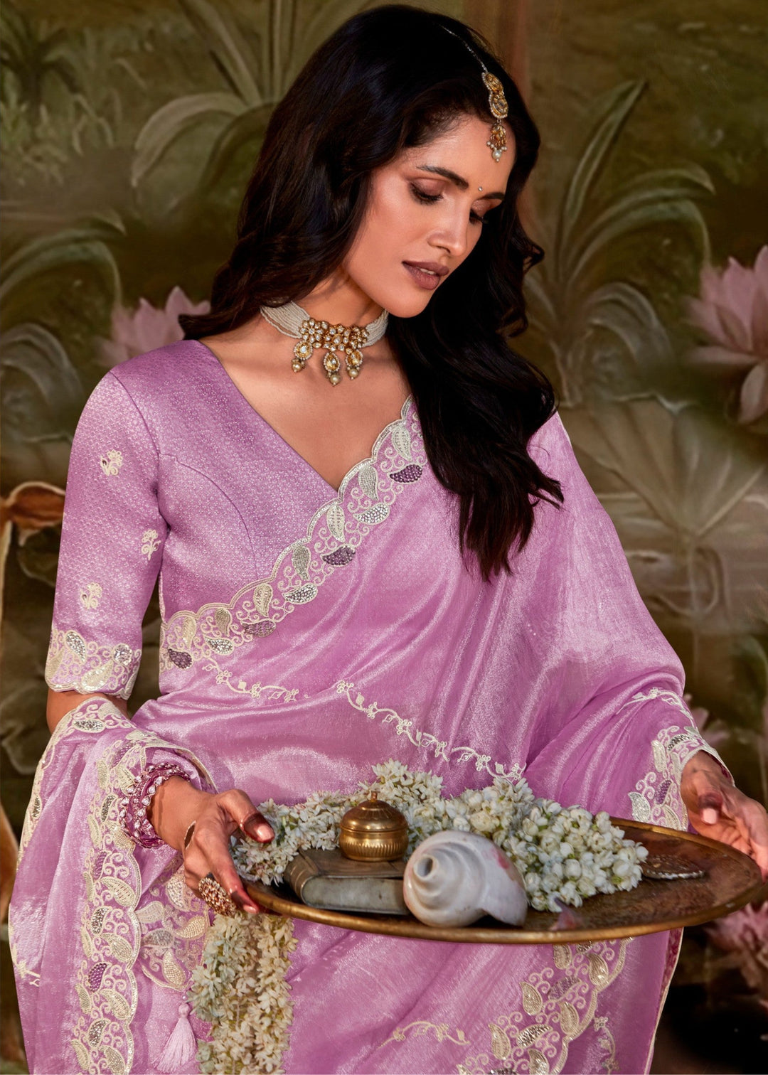 Lavender Purple Cotton Silk Saree