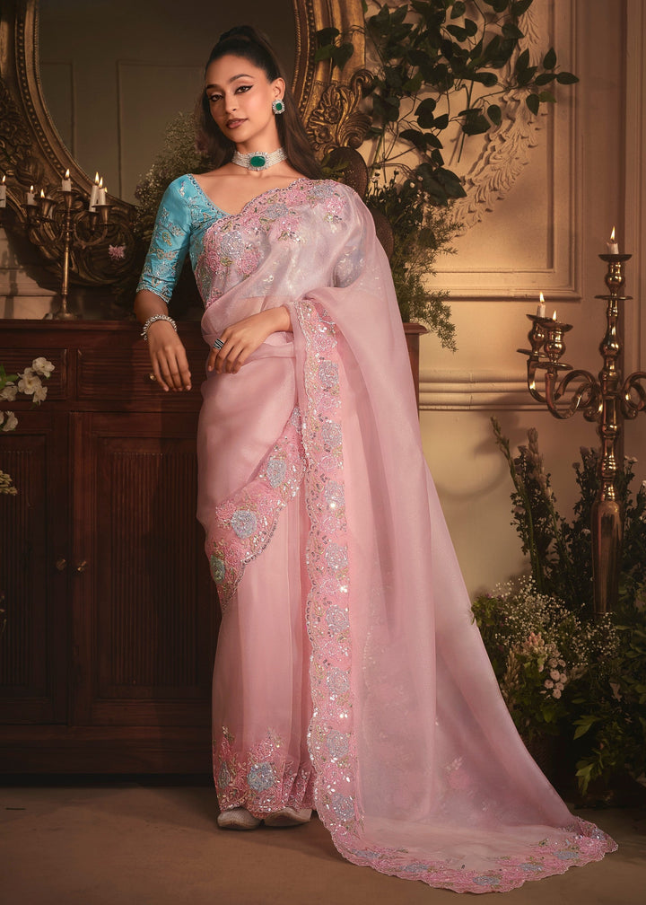 Baby Pink Tissue Organza Silk Saree