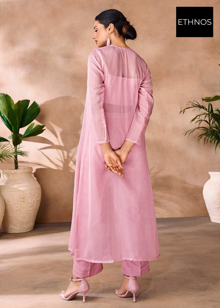 Baby Pink Organza Handwork Co-ord Set