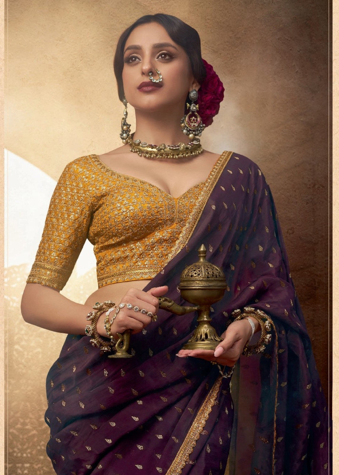 Burgandi Viscose Crepe Silk Saree