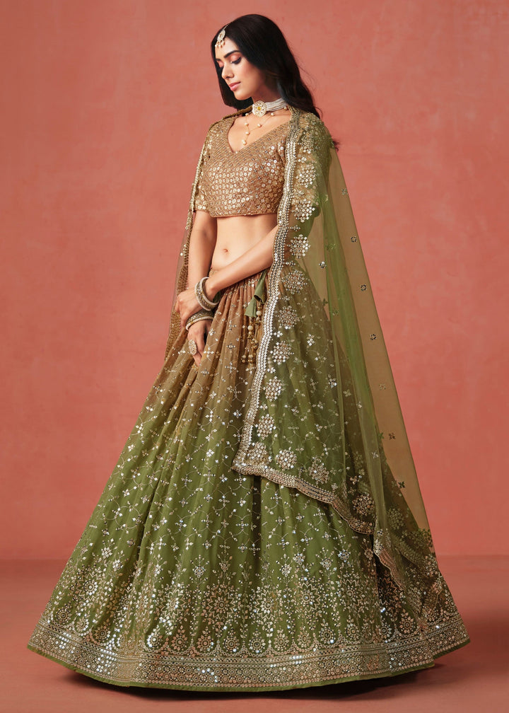 Mehndi Sequins Zari Embroidered Work Georgette Lehenga