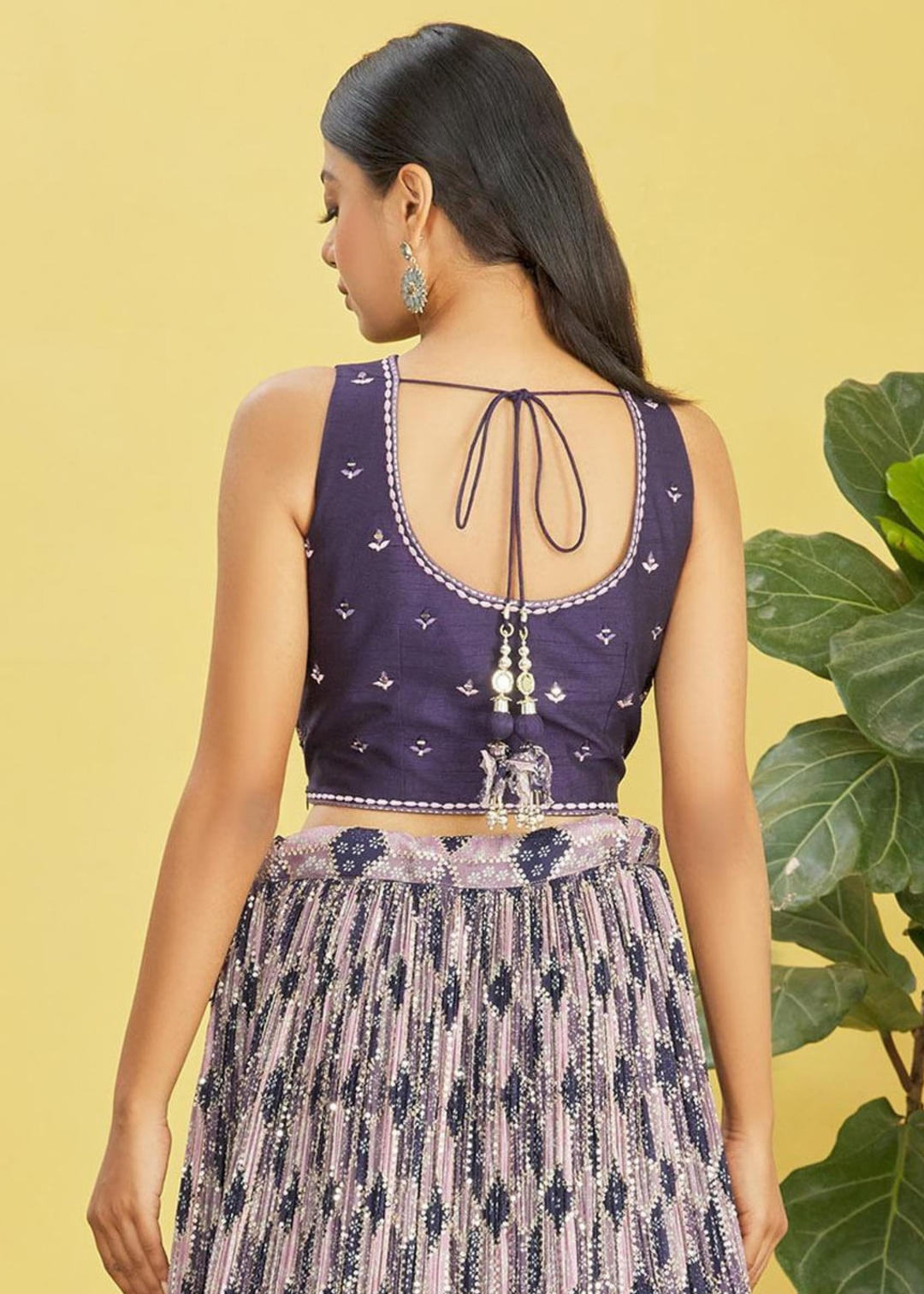 Shades Of Purple Digital Printed Chinnon Lehenga with Thread,Zari & Sequins Work