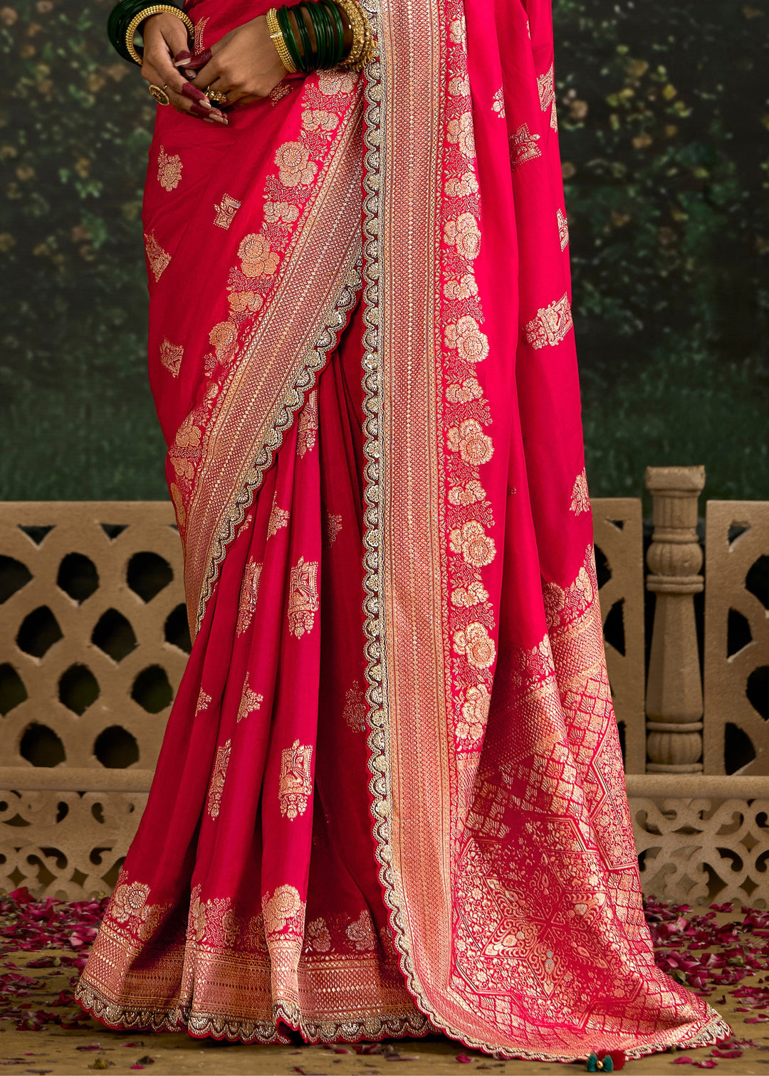 Pink and Teal Viscose silk Saree