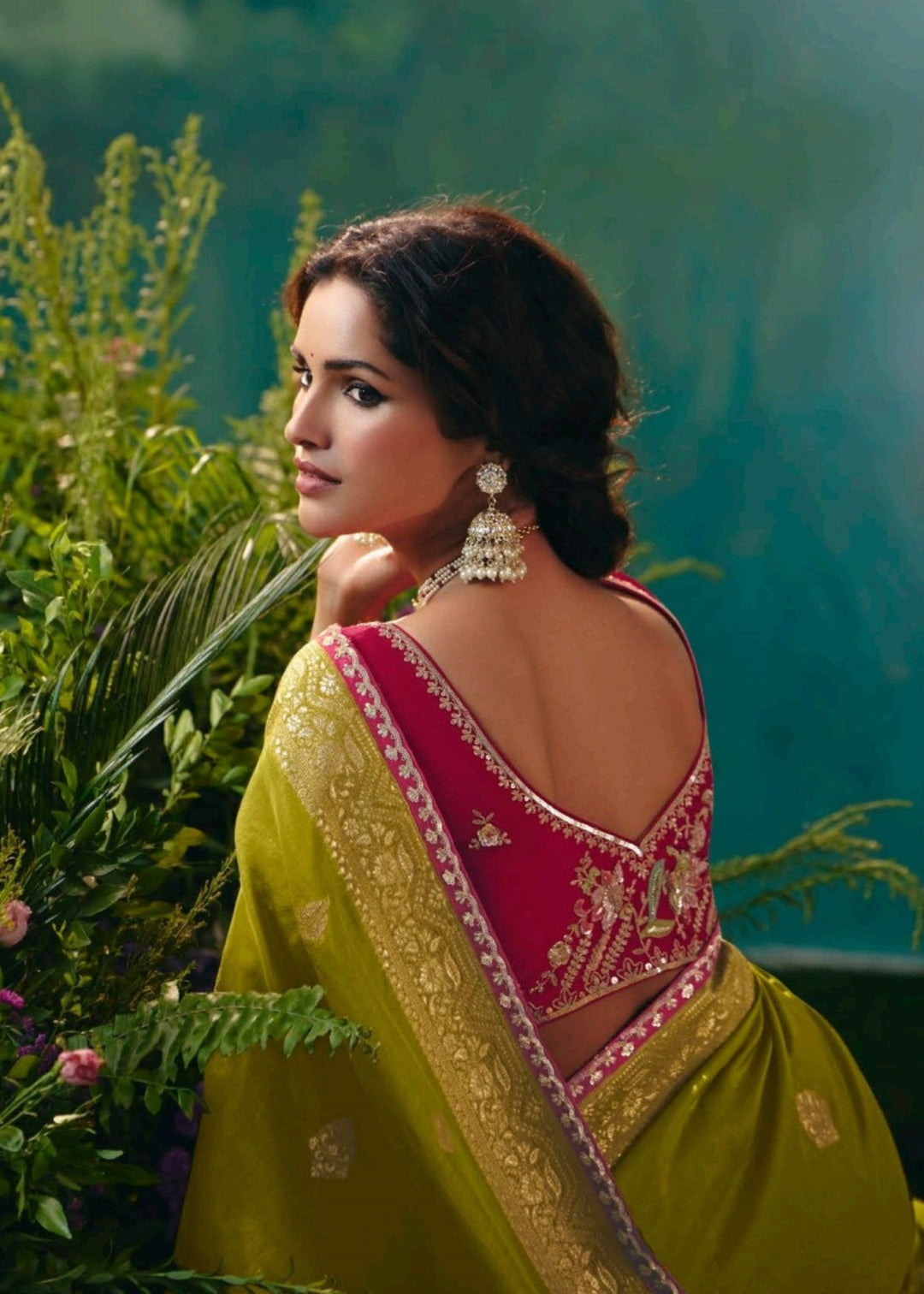 Olive Green Viscose Dola Silk Saree