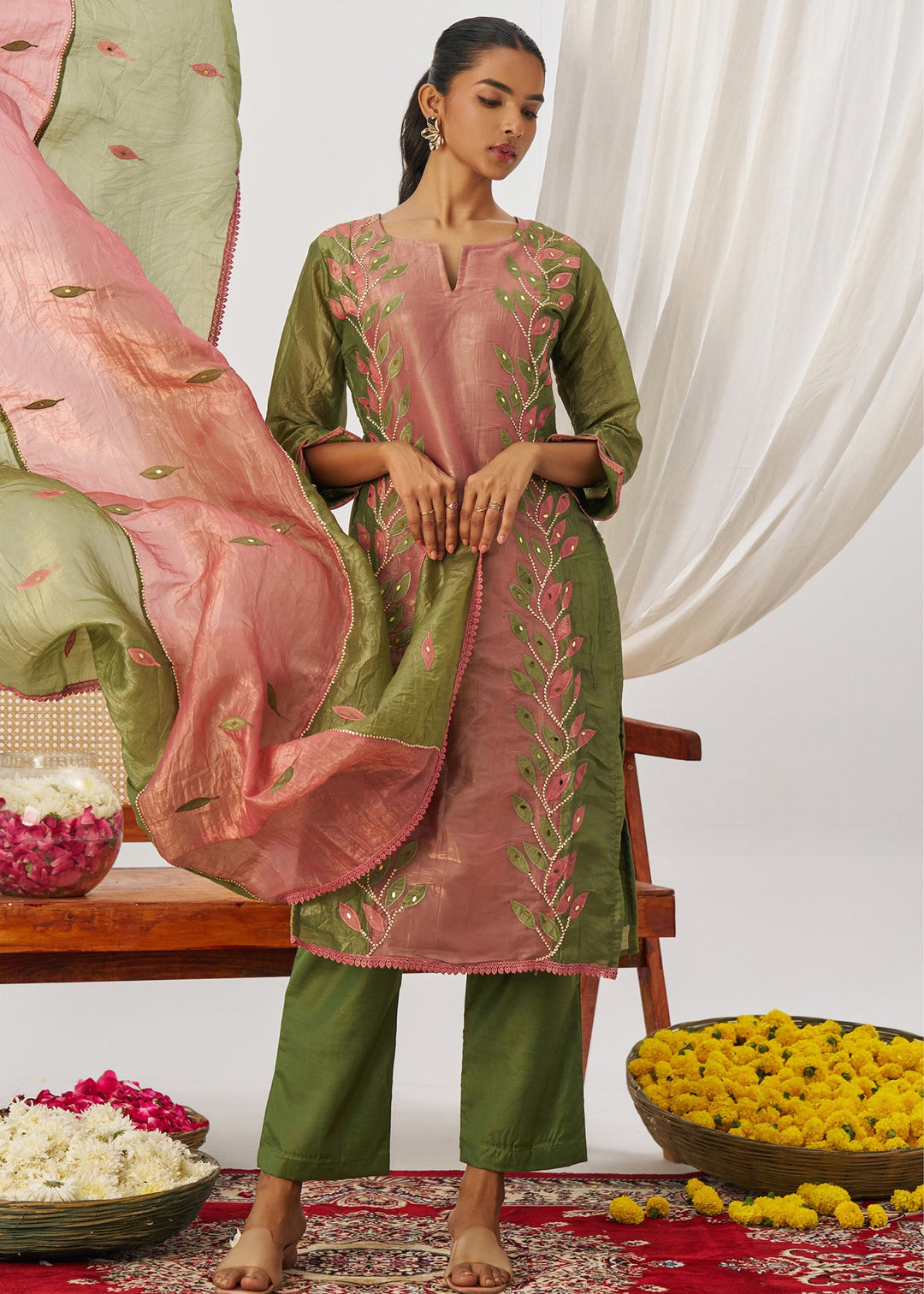 Paris Green Silk Pant Suit With Embroidery Work