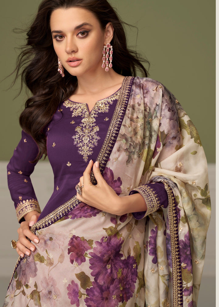 Dark Purple Palazzo Silk Suit
