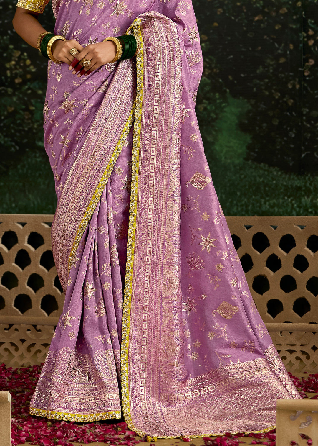 Lavender and Yellow Viscose silk Saree
