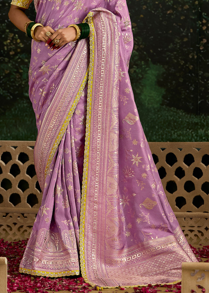 Lavender and Yellow Viscose silk Saree