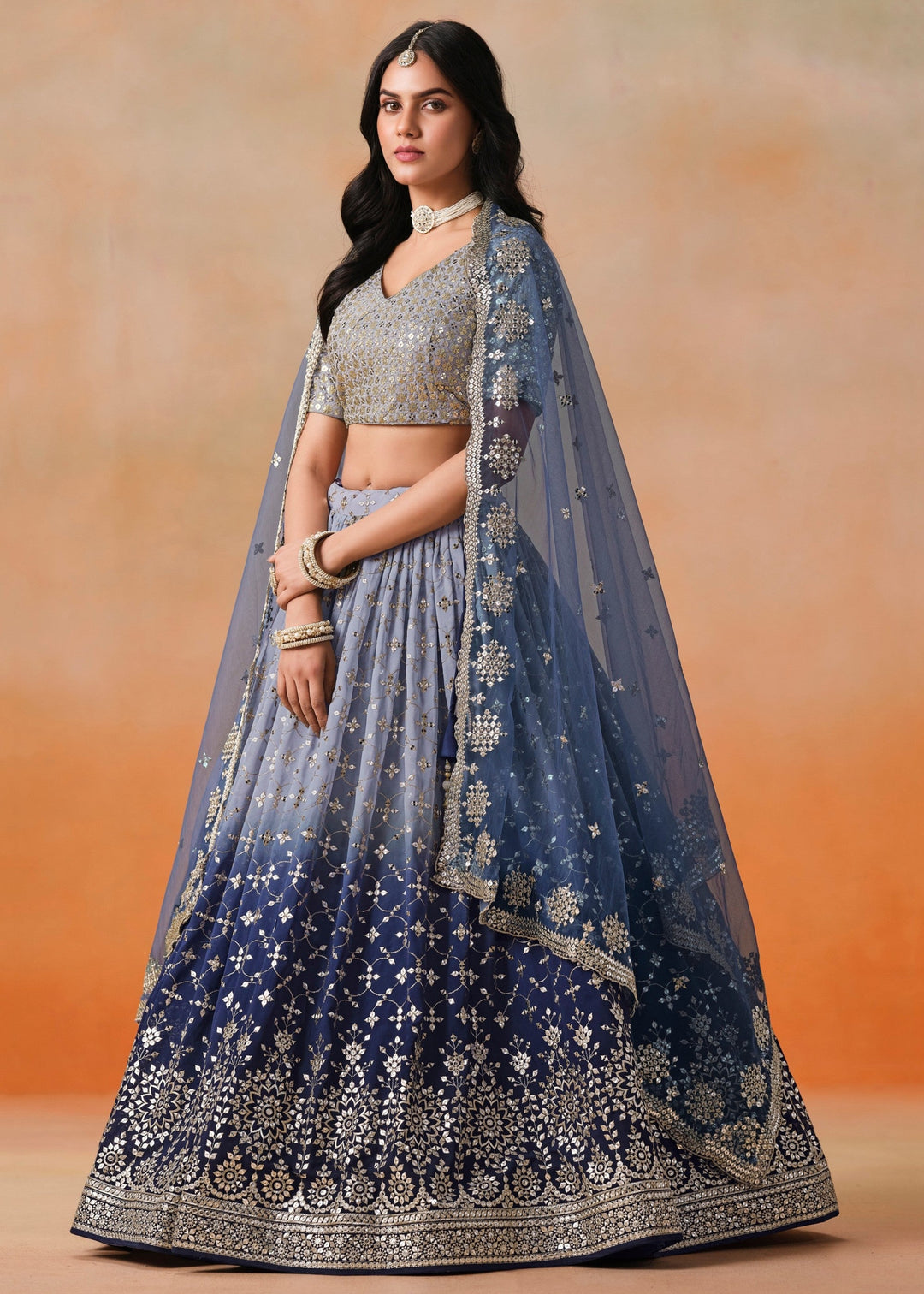Navy Blue Georgette Lehenga Choli