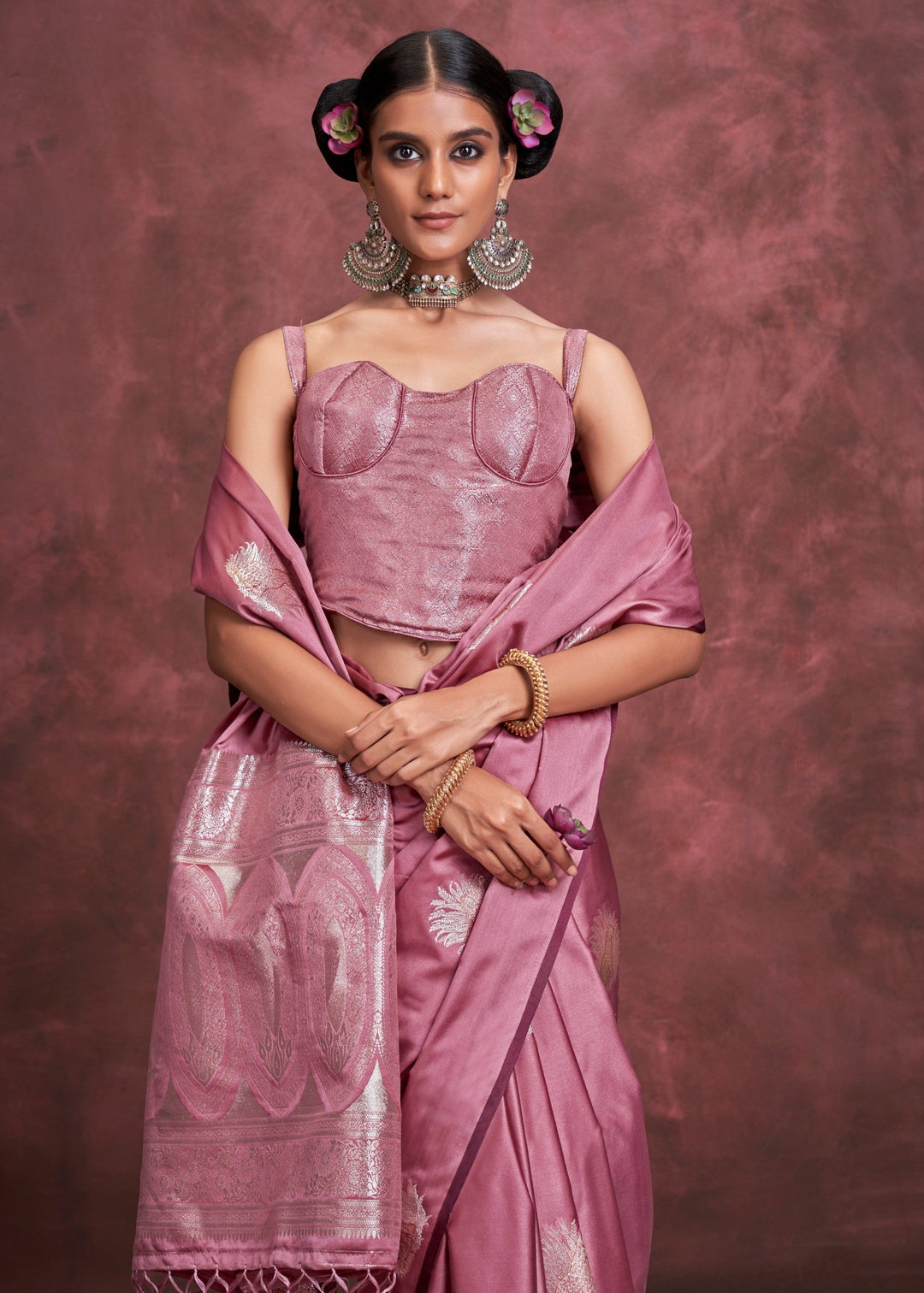 Wild Orchid Satin Banarasi Silk Saree