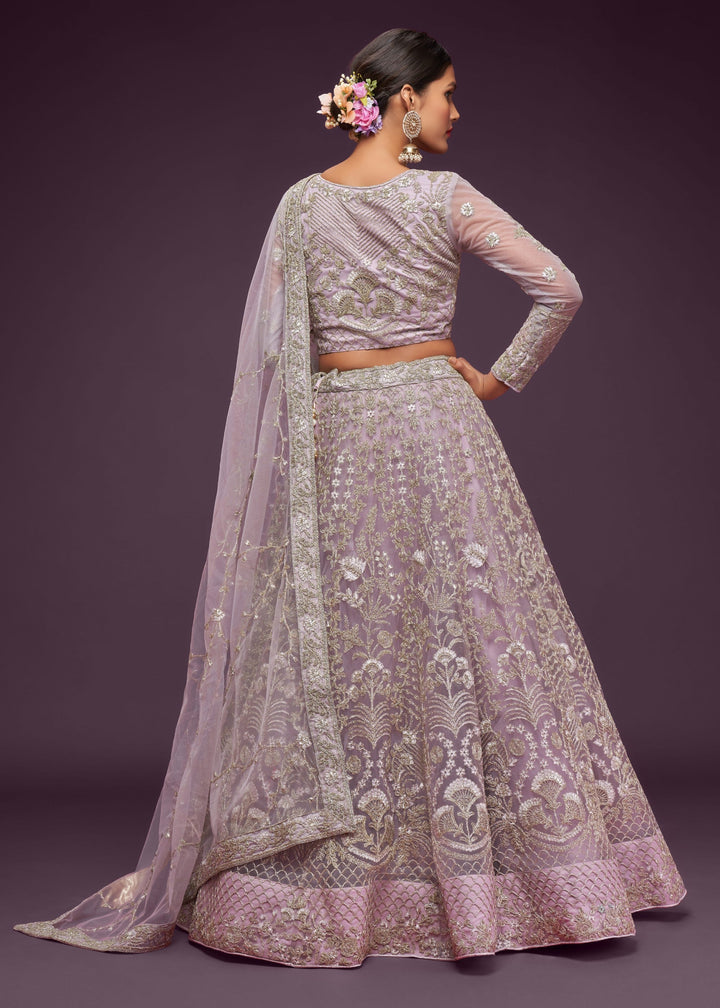 Dusky Orchid Soft Net Lehenga with Thread, Zari, Badla and Glitter Dori Embroidery Work