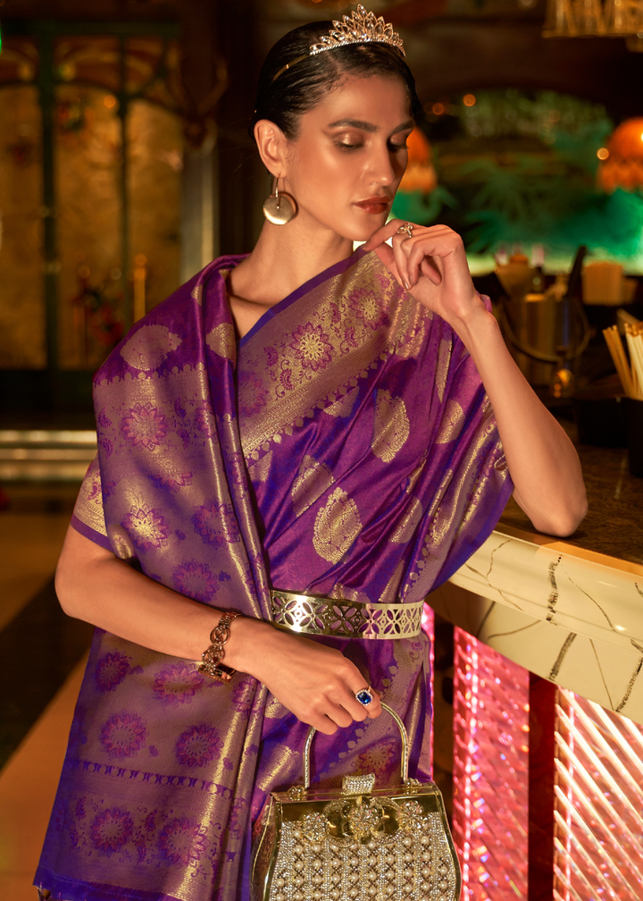 Lollipop Purple Handloom Woven Banarasi Silk Saree