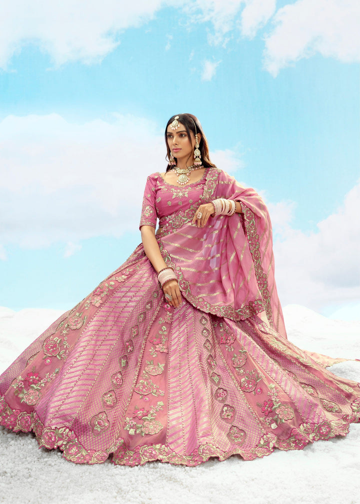Lavender Silk Lehenga With Cut Work Border