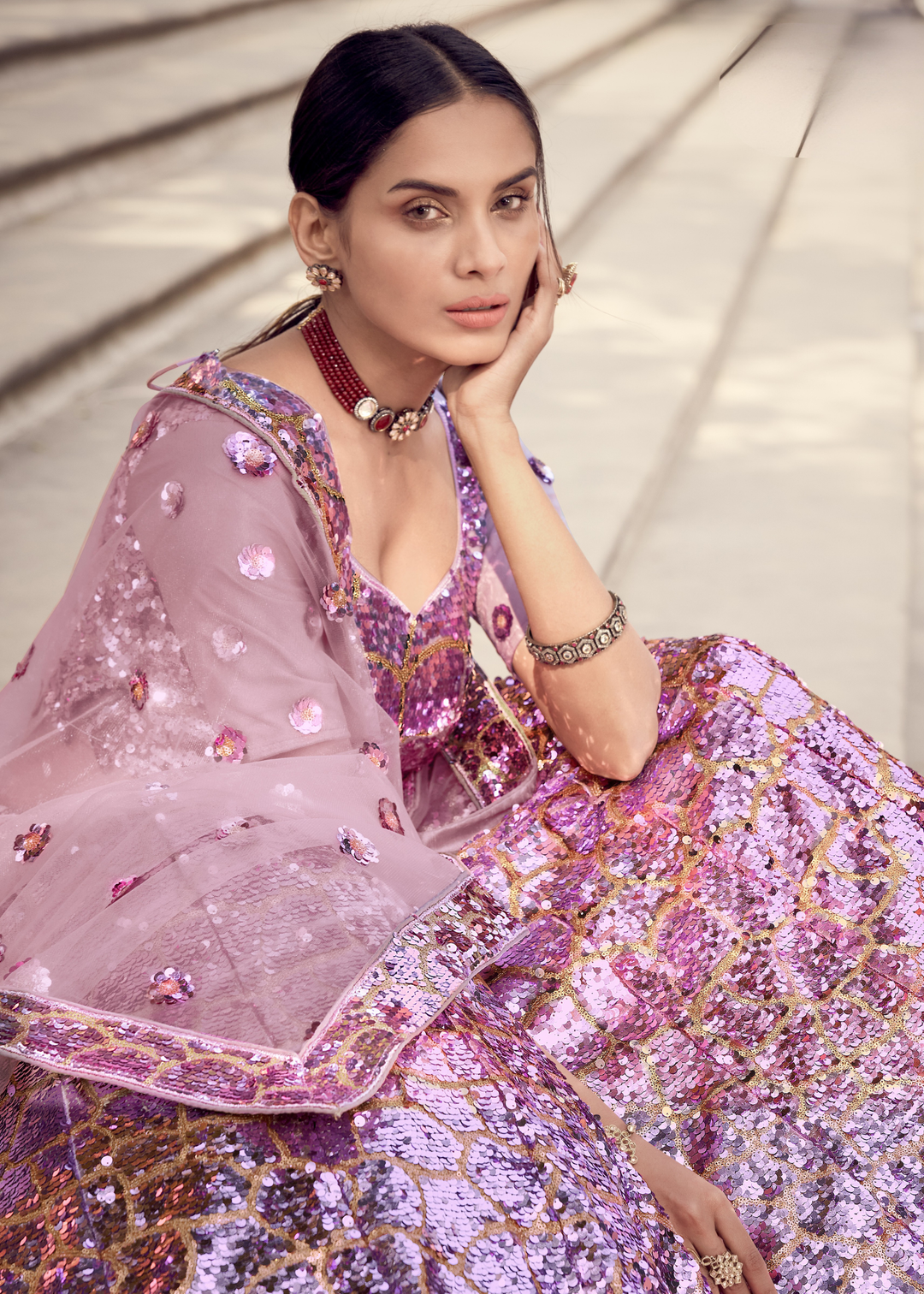 Helio Purple Designer Soft Net Lehenga Choli with Sequins work