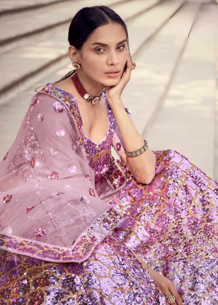 Helio Purple Designer Soft Net Lehenga Choli with Sequins work
