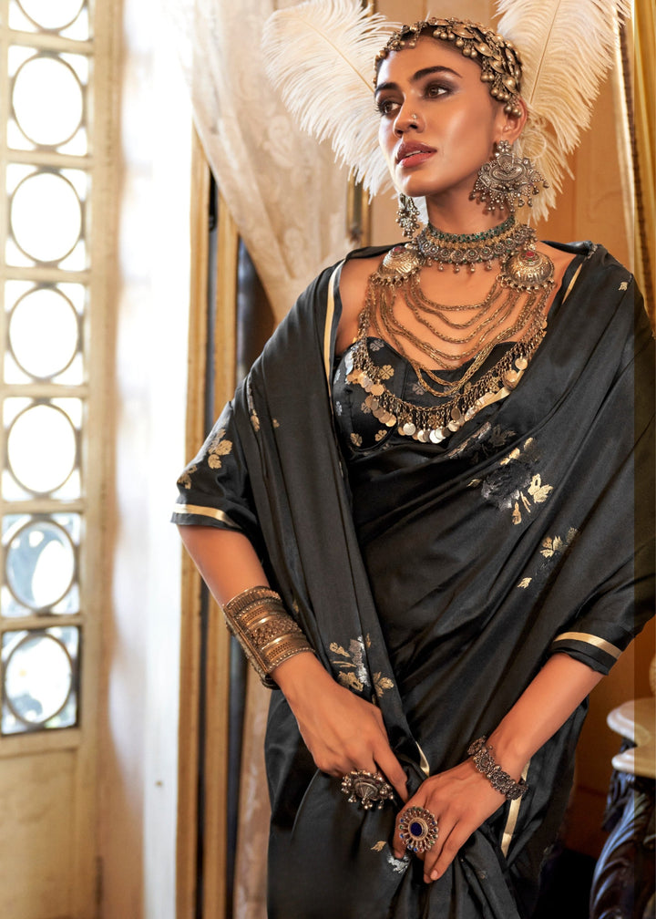 Black Satin Silk Saree