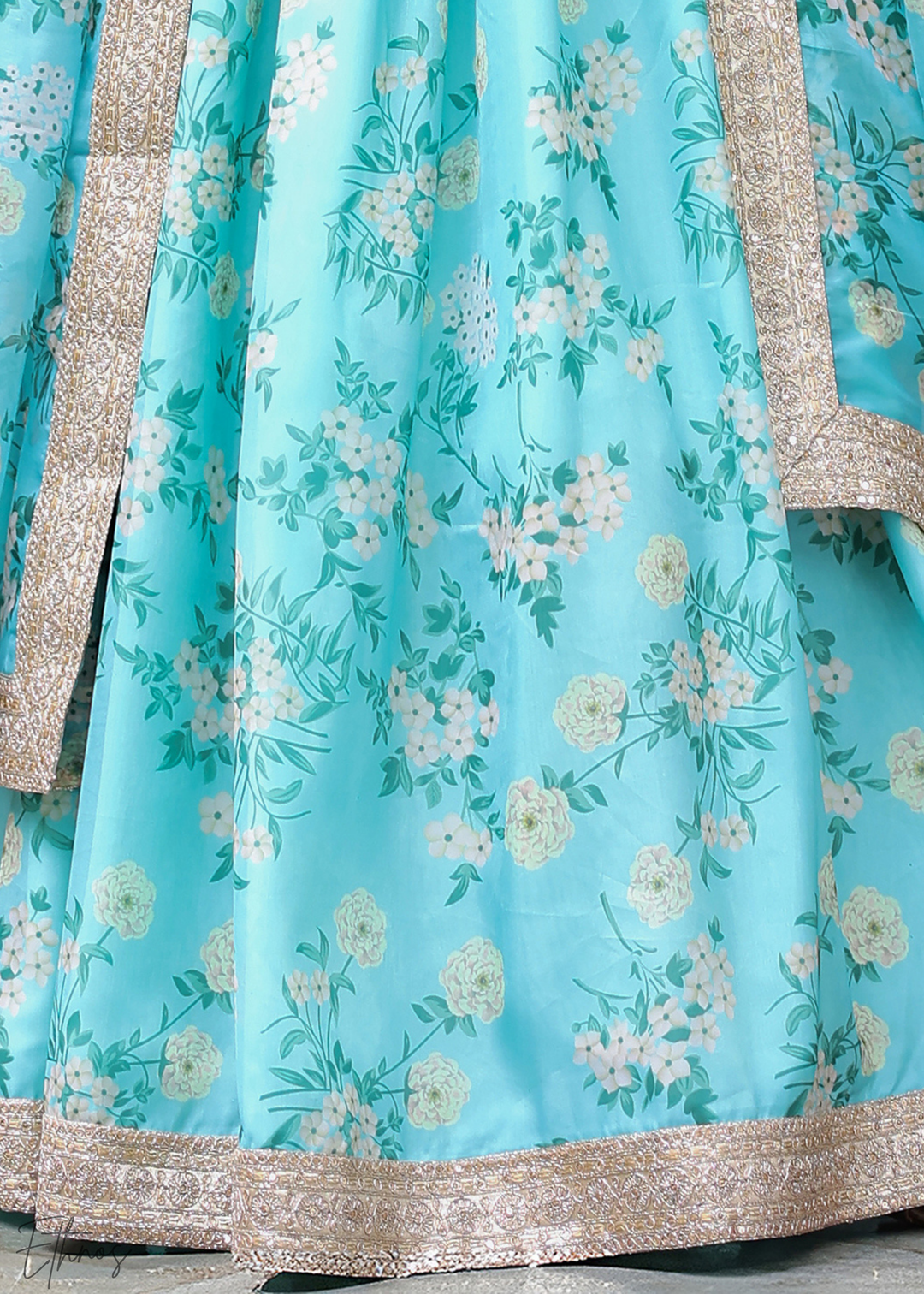 Sky Blue Organza Lehenga With Dupatta