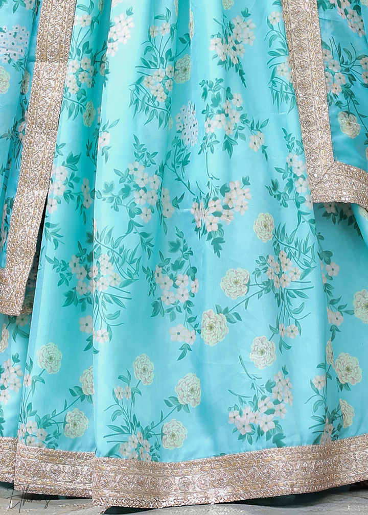 Sky Blue Organza Lehenga With Dupatta