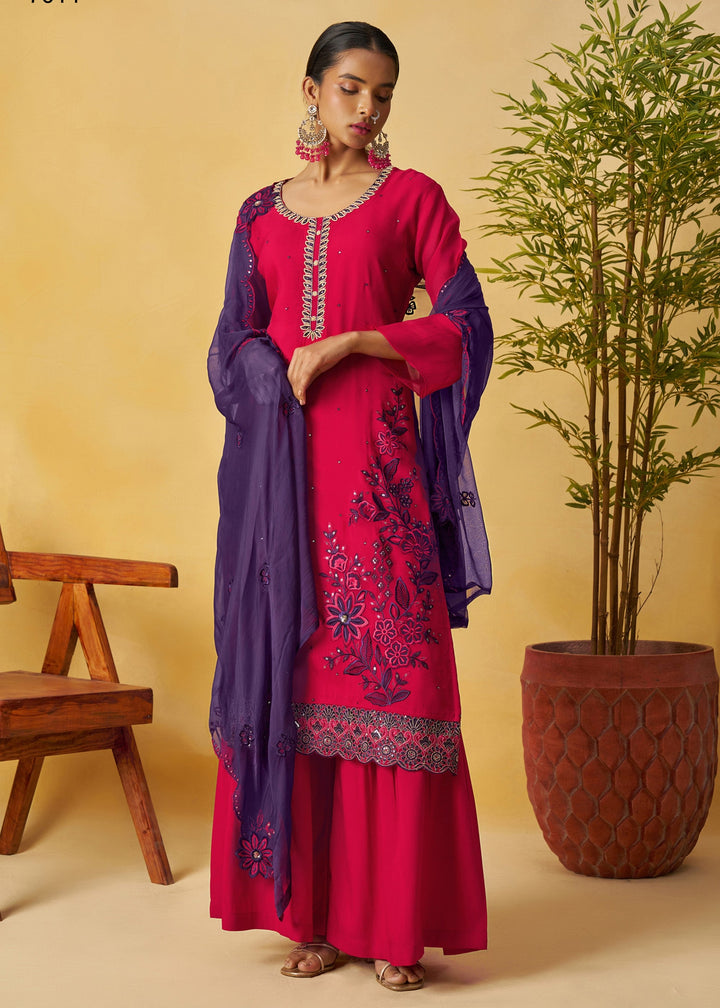 Bright Fuchsia Pink Salwar Suit with Deep Navy Dupatta