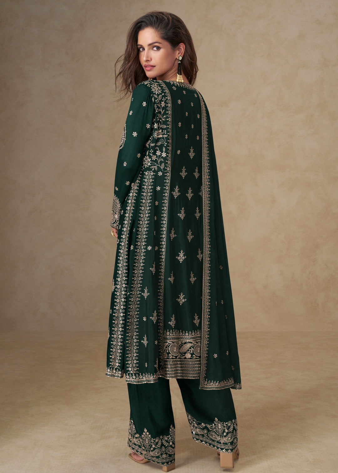 Castleton Green Chinon Silk Suit With Embroidery Work