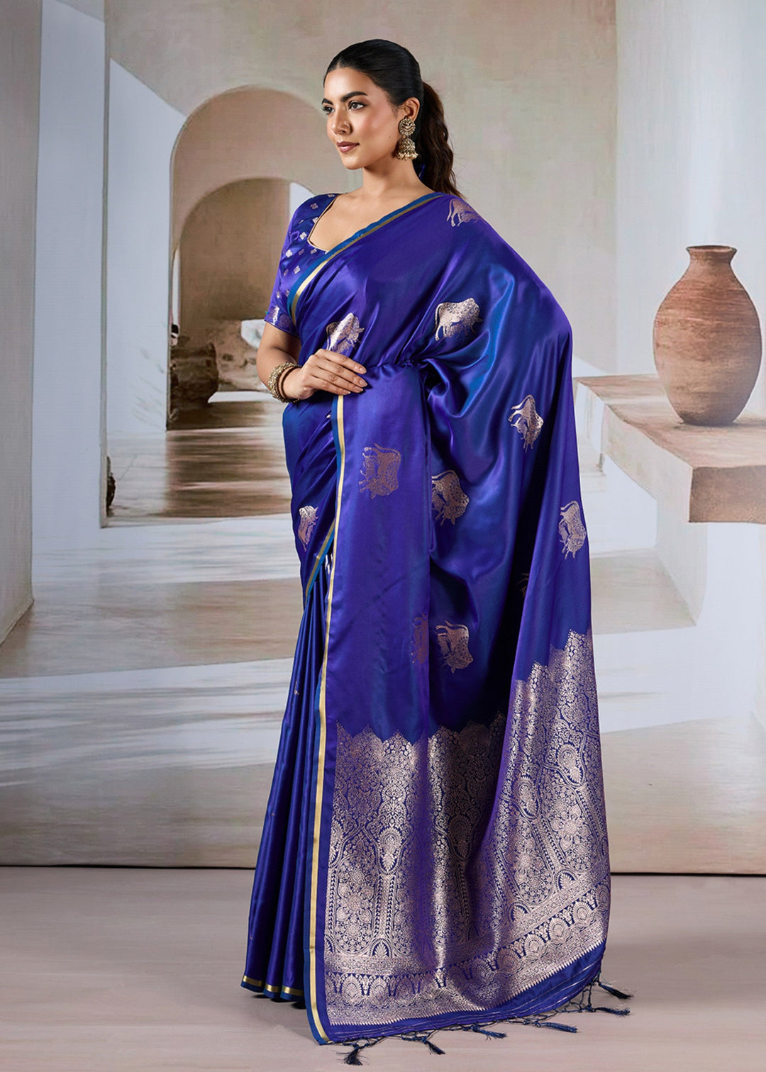 Blue Satin Silk Saree