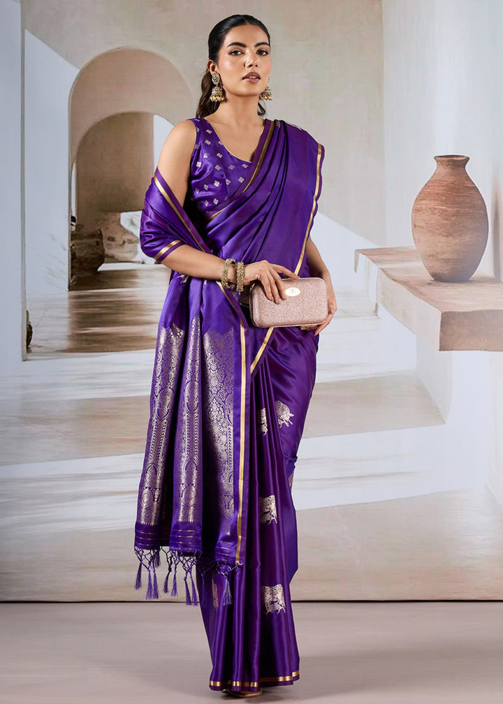 Purple Pure Satin Handloom Weaving Saree