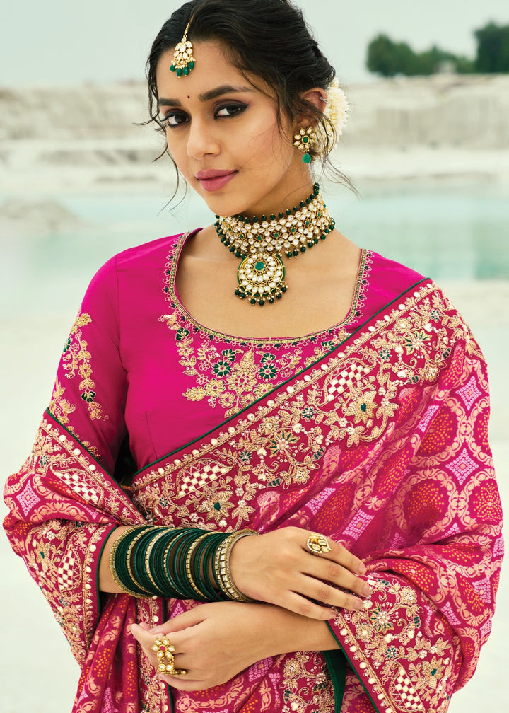 Rani Pink Georgette Bandhej Saree