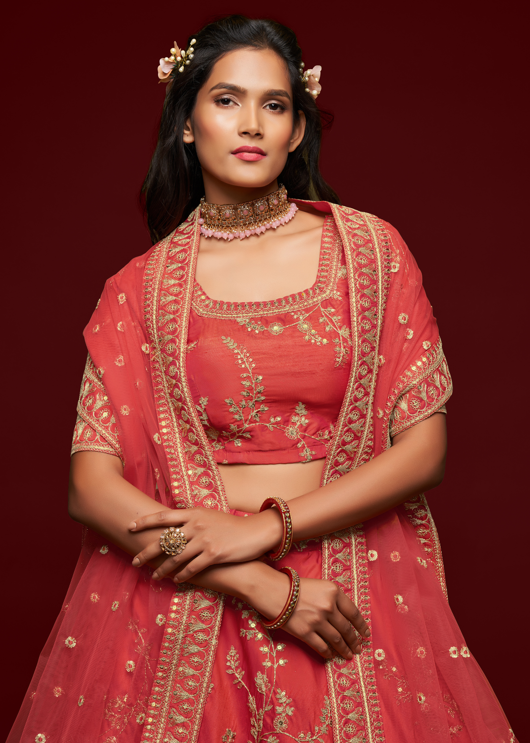 Gajri Pink Silk Lehenga Choli with Thread,Zari,Dori & Sequins work