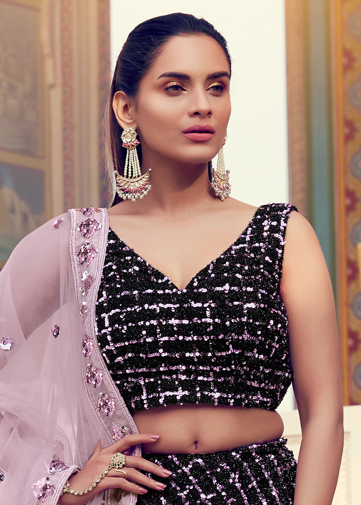 Black & Pink Designer Lehenga Choli with Sequins work