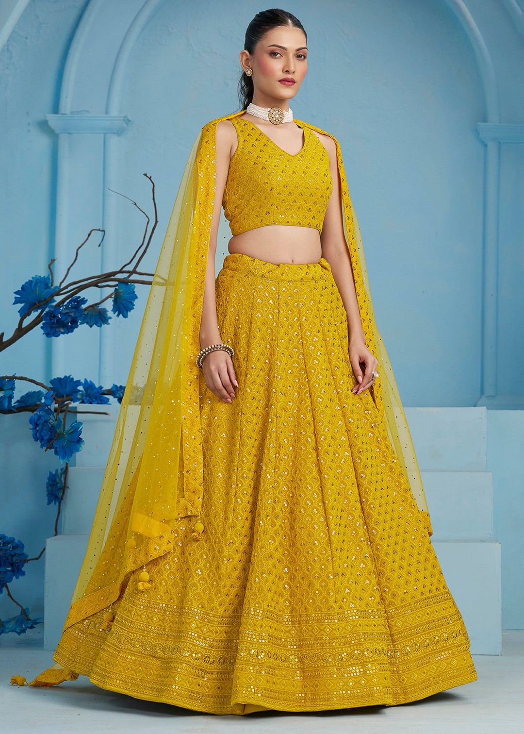 Yellow Georgette Lehenga With Dupatta