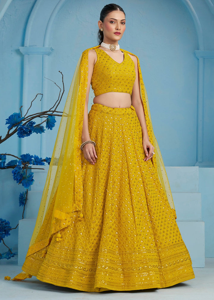 Yellow Georgette Lehenga With Dupatta