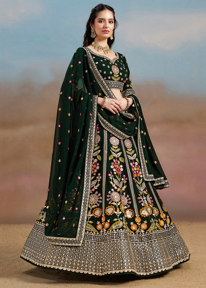Green Georgette Lehenga With Dupatta