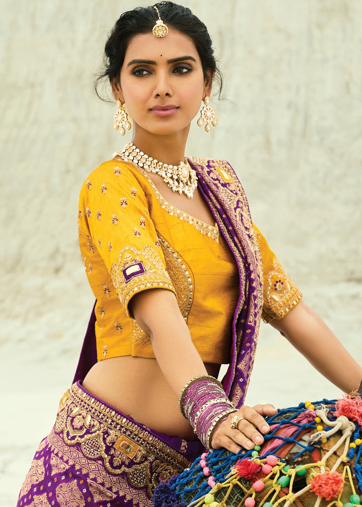 Indigo Purple Georgette Bandhej Saree